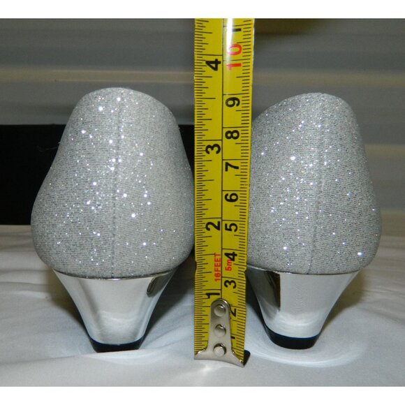 Nina Silver Glitter Peep-Toe Wedge Shoes Size 7M Metallic Gray - Picture 4 of 15
